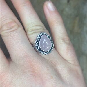 Rose, Quartz, Silver Plated, Triple Layer Band Chunky Teardrop Shaped Ring